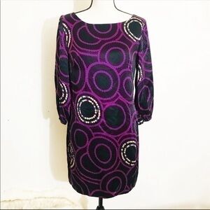 Trina Turk Circle Design Long Sleeve Silk Dress Women Size 2 Multi Color